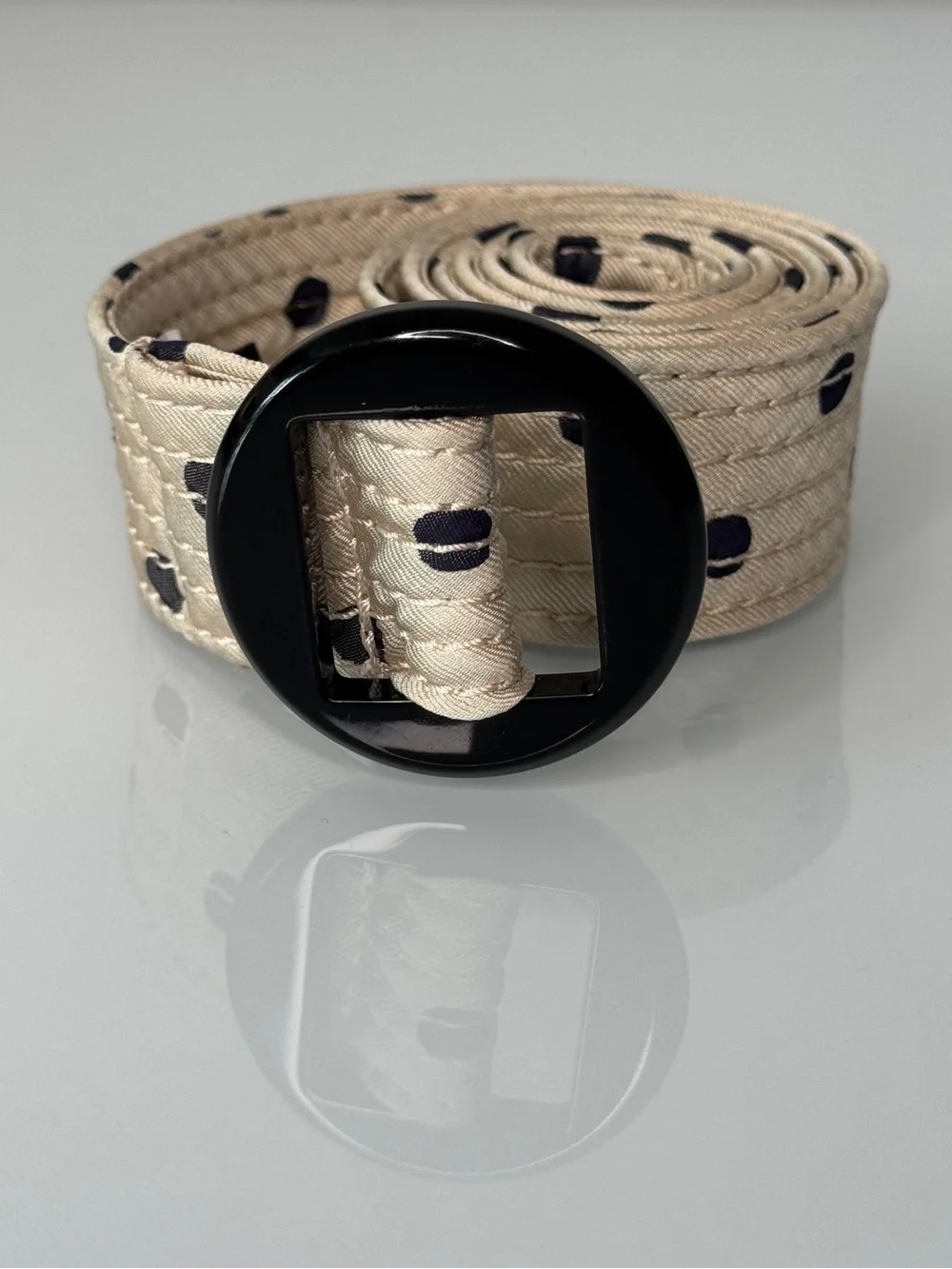 J.Crew 100% Silk Belt Ivory Beige Polka Dot Vintage 2007 Small Medium Adjustable - Picture 5 of 8